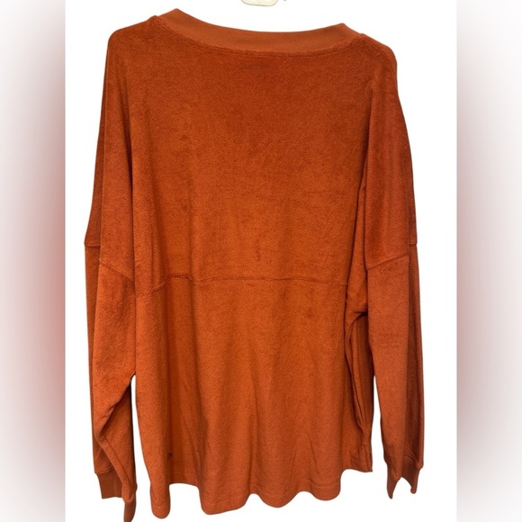 Victoria’s Secret PINK  Orange Sweatshirt Varsity Terry V-Neck Oversized - Picture 2 of 6